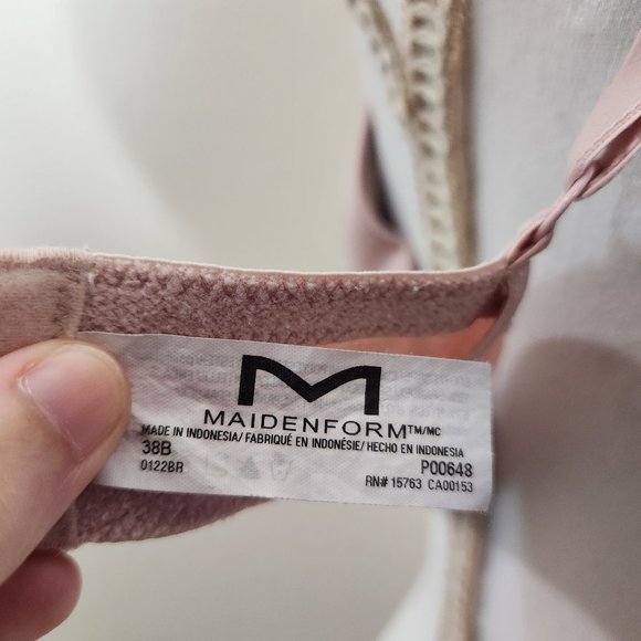 Maidenform Womens 38B Light Pink Padded Wired Bra Lace Trim Hook Eye - Picture 4 of 5